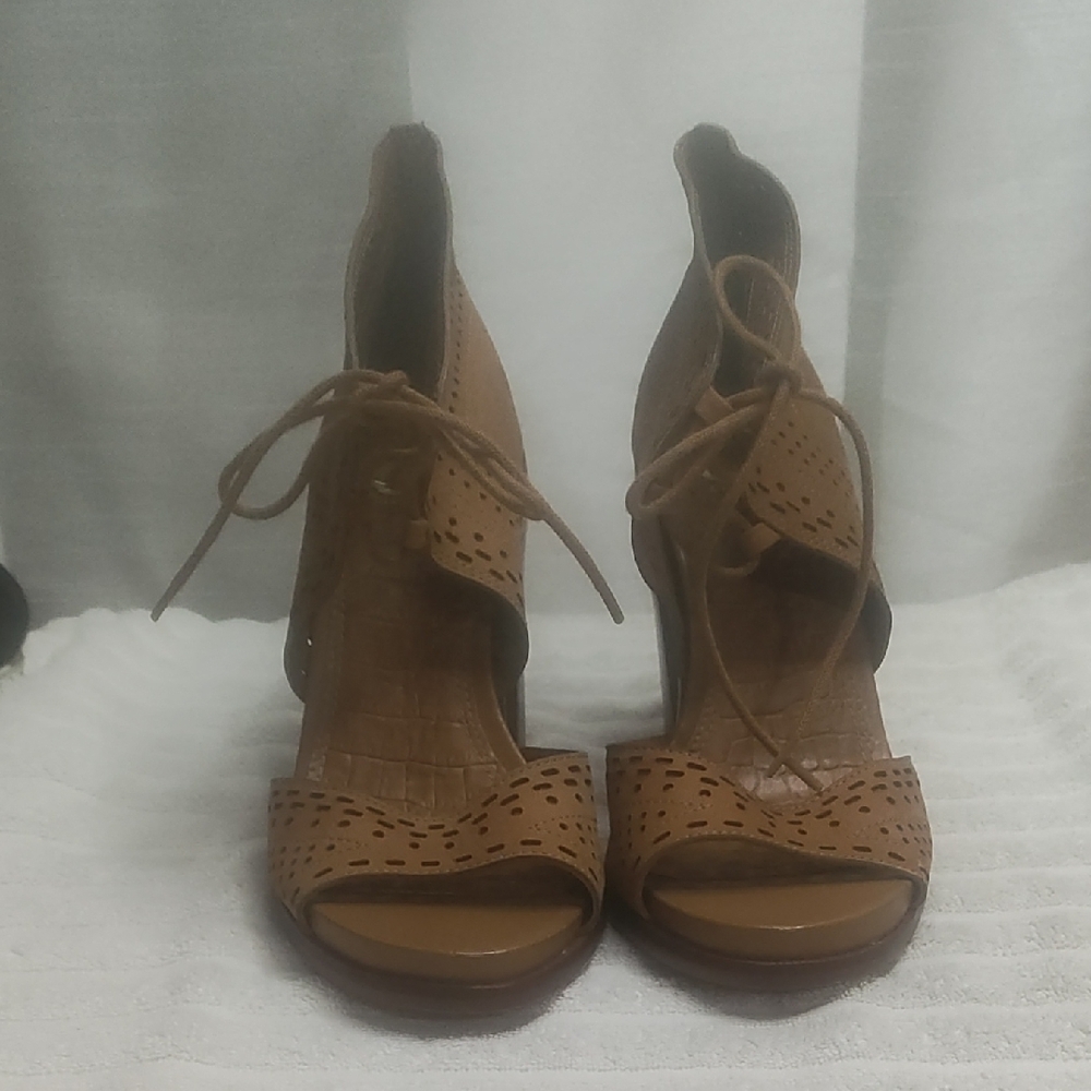Gianni Bini Brown Heeled Booties with Cut-Out Design